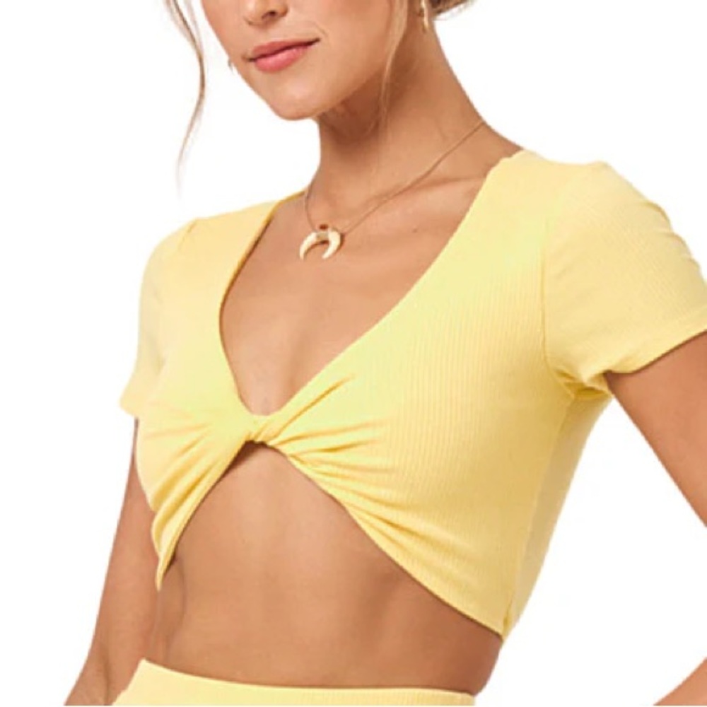 NWT- L* SPACE x Hanna Montazami Isla Top in Yellow Twist-Front Crop Top